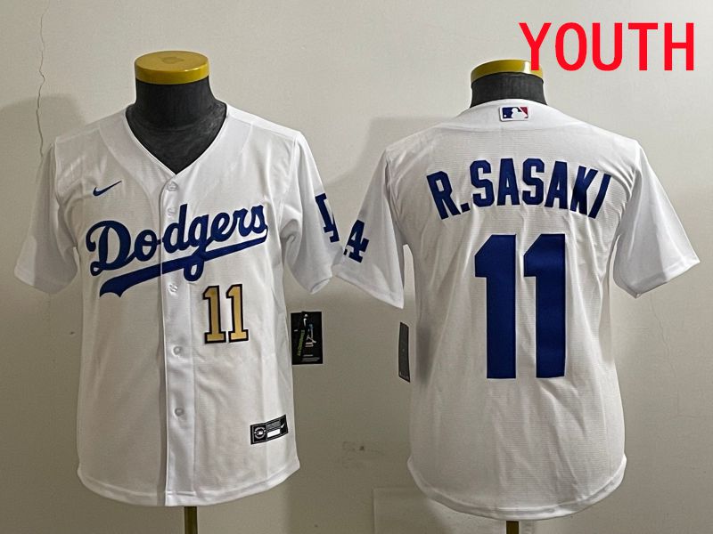 Youth Los Angeles Dodgers #11 R.Sasaki White Game 2025 Nike MLB Jersey style 4->youth mlb jersey->Youth Jersey